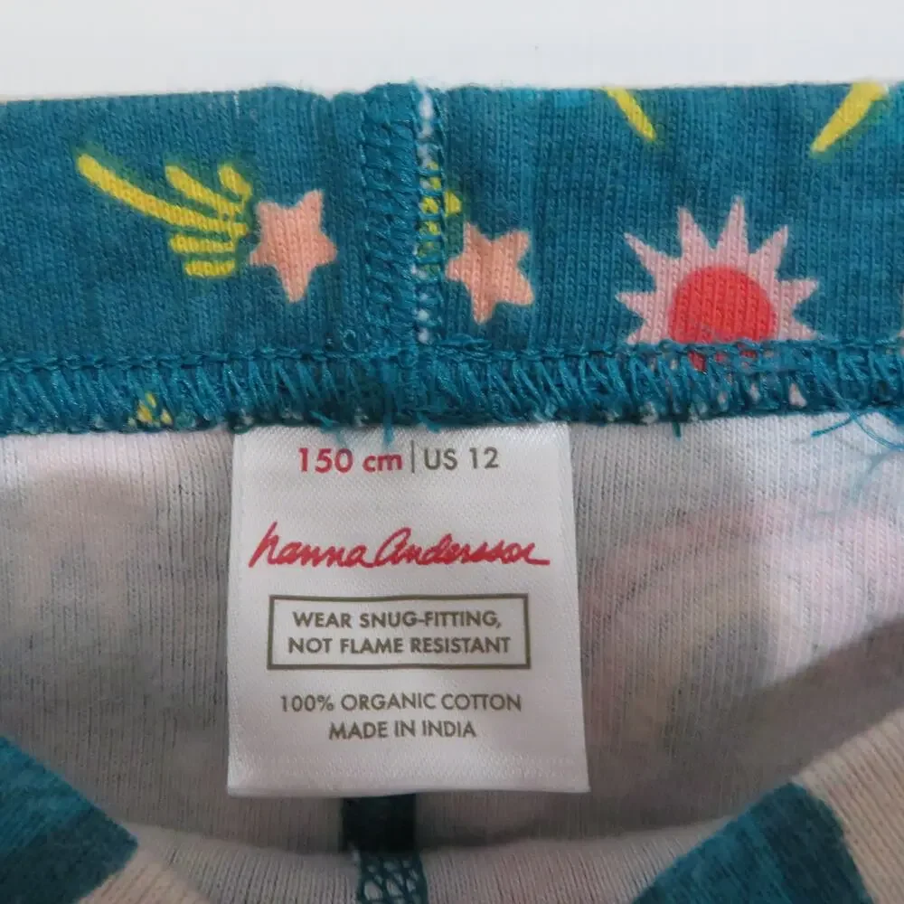 Hanna Andersson Sz 12 Teal Unicorn Kids Pajama Set Organic Cotton